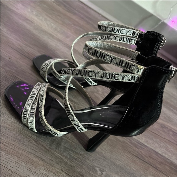 Juicy Couture Shoes - Juicy Couture Black and Silver Strappy Heels